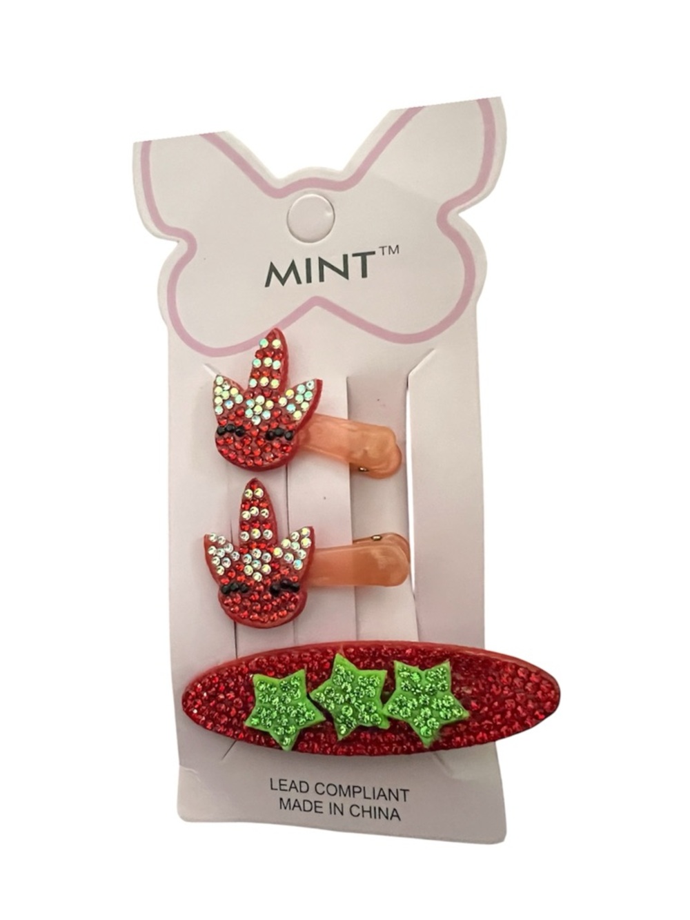 MINT Red Unicorn and Green Rhinestone Star Hair Clip Set for Kids
